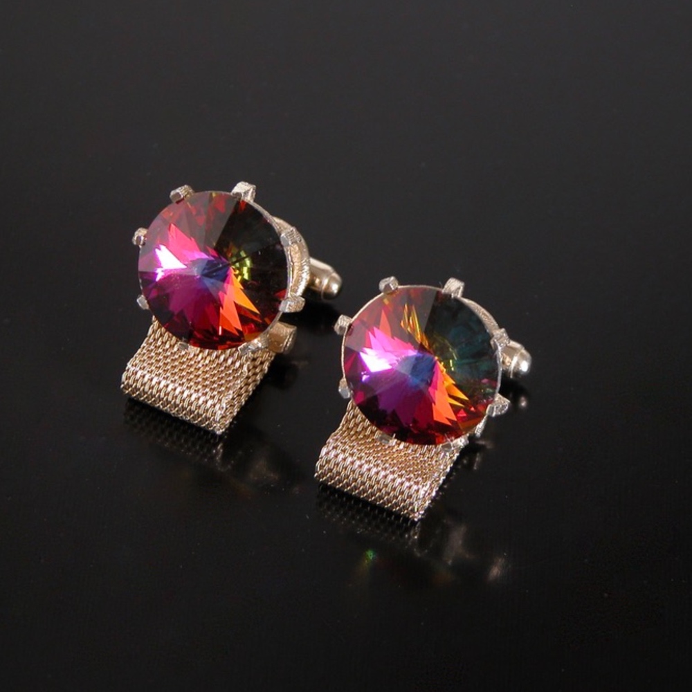 Vtg Wrap Around Pink Iridescent Stone Cufflinks
